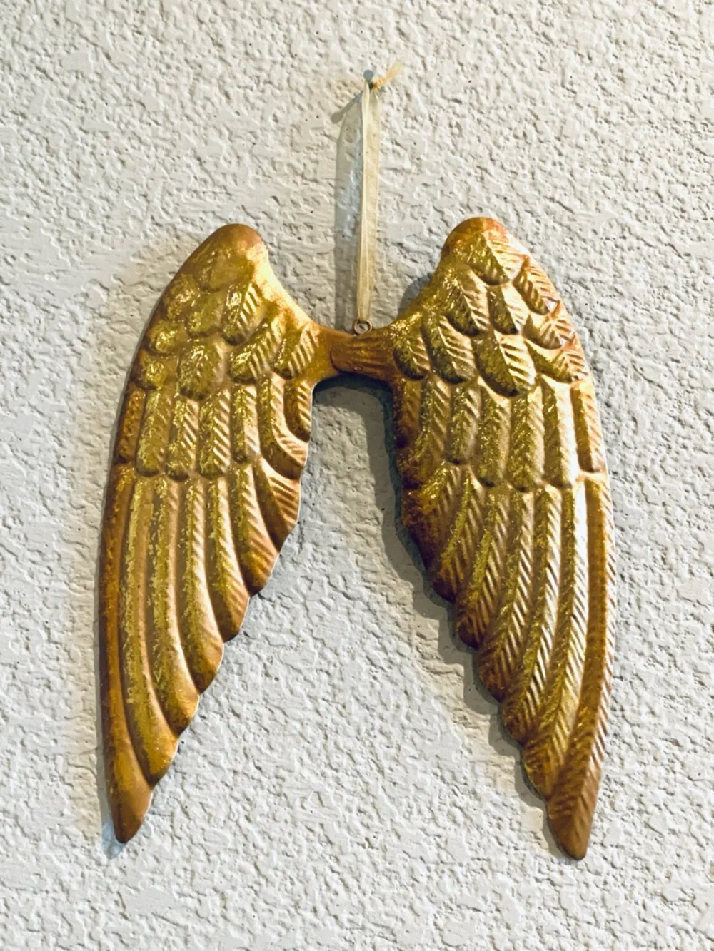 8.5” Gold Metallic Tin Angel Wings Hanging Ornament Wall Decor